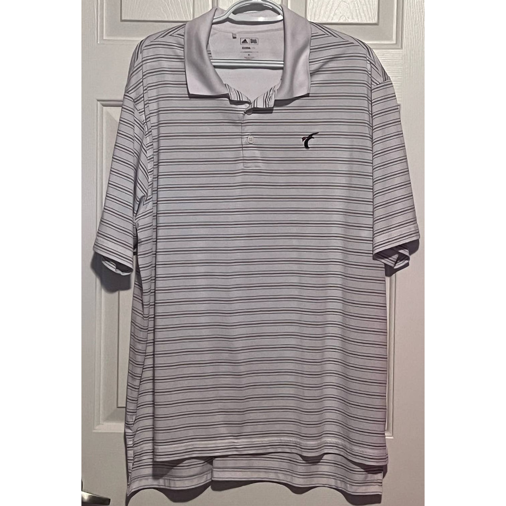 Adidas Climalite Men's Golf‎ Polo Short Sleeve Tan Blue White Striped Size XL